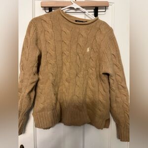 Polo Ralph Lauren Cable Knit Crewneck Sweater Brown Camel Medium Rollneck